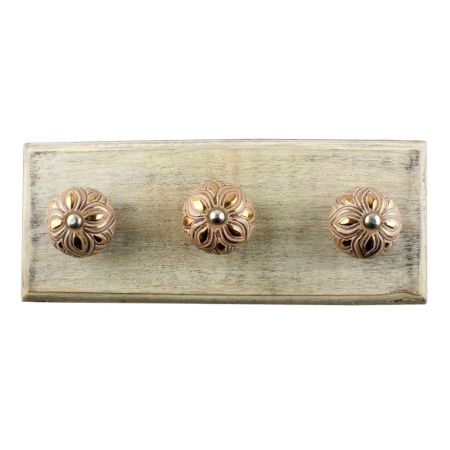 Golden Leaf Ceramic Floral Wooden Hook